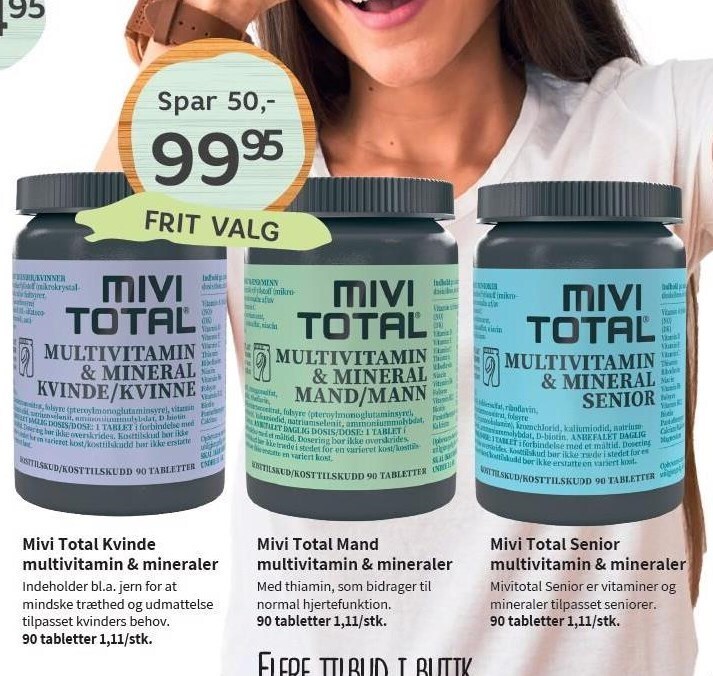 Din Lokale Helsekost Mivi total kvinde, mand eller senior multivitamin & mineraler tilbud