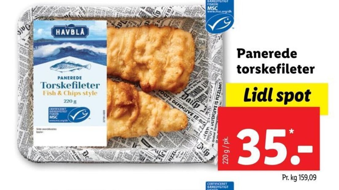 Lidl HAVBLA Panerede torskefileter tilbud