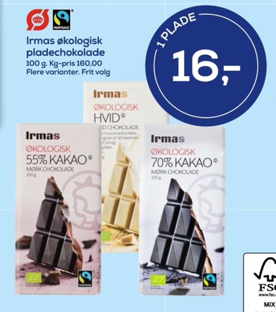 Irma Irmas chokoladeplade 55% tilbud