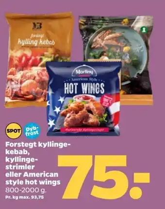 Netto Forstegt kyllinge-kebab,kyllinge-Strimler eller American style hot wings tilbud