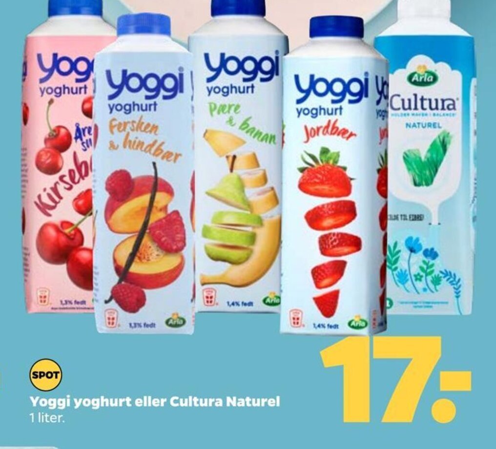 Netto Yoggi yoghurt eller Cultura Naturel 1 liter. tilbud