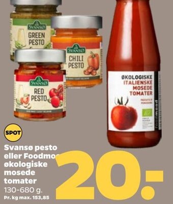Netto Svansø pesto eller Foodmo økologiske mosede tomater tilbud