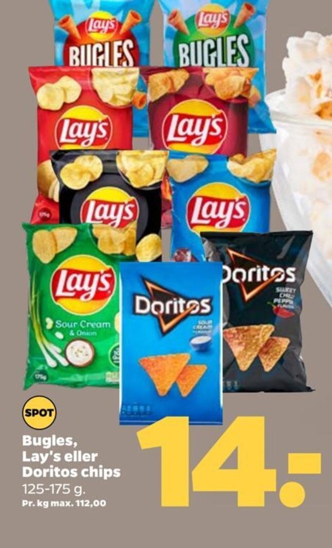 Bugles, Lay's eller Doritos chips tilbud hos Netto