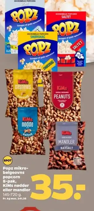 Popz mikro-bølgeovns popcorn 8-pak, KiMs nødder eller mandler