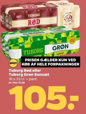 Netto Tuborg Rød eller Tuborg Grøn Sunsæt tilbud