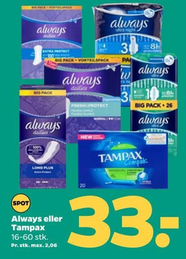 Netto Always eller Tampax tilbud