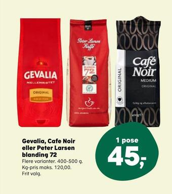 Kvickly Gevalia, cafe noir eller peter larsen blanding 72 tilbud