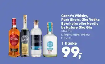 Kvickly Grant's whisky, pure shots, øko vodka bornholm eller nordic by nature øko gin tilbud