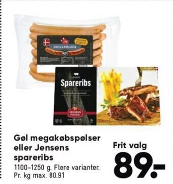Bilka Gol megakøbspølser eller Jensens spareribs tilbud