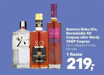 Kvickly Suntory roku gin, normandin xo cognac eller hardy vsop cognac tilbud