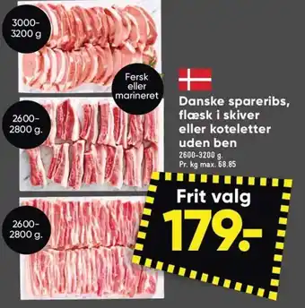 Danske Spareribs Flaesk i Skiver eller Koteletter uden Ben