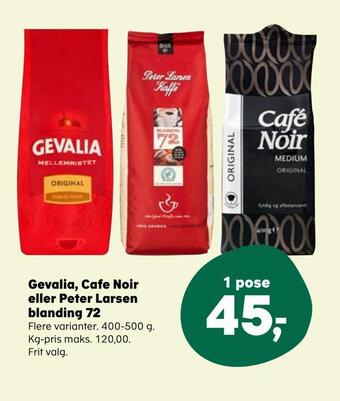 SuperBrugsen Gevalia, cafe noir eller peter larsen blanding 72 tilbud