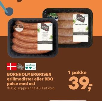 SuperBrugsen Bornholmergrisen grillmedister eller bbq pølse med ost tilbud
