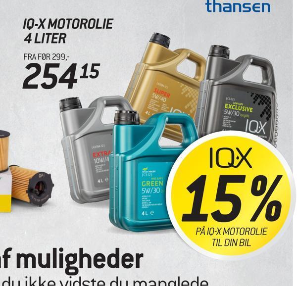 Thansen 15% på iq-x motorolie til din bil tilbud