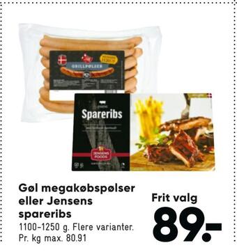 Bilka Gøl megakøbspølser eller jensens spareribs tilbud