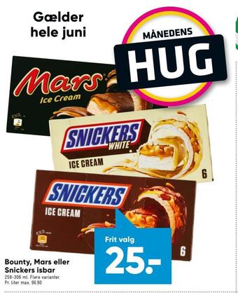 Bilka Bounty, mars eller snickers isbar tilbud