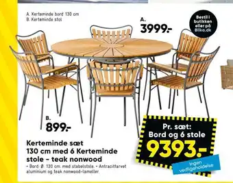 Bilka Kerteminde sæt 130 cm med 6 kerteminde stole - teak nonwood tilbud