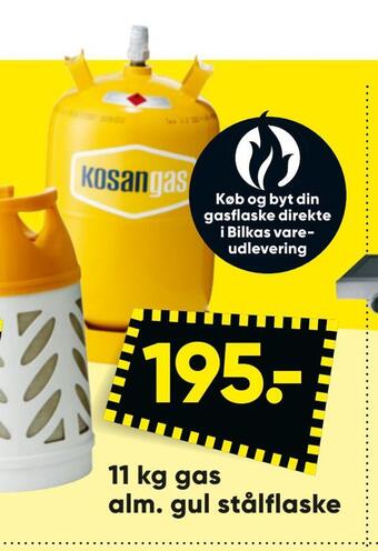 Bilka 11 kg gas alm. gul stålflaske tilbud