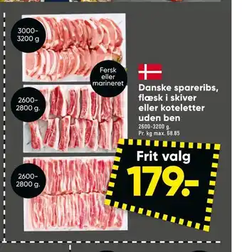 Bilka Danske spareribs, flæsk i skiver eller koteletter uden ben tilbud