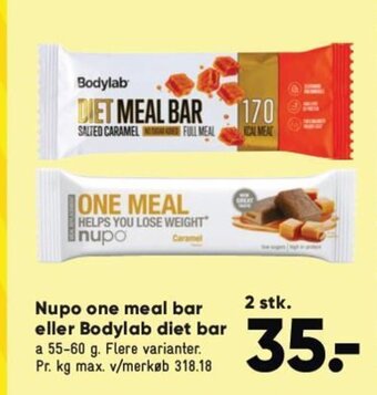Bilka Nupo one meal bar eller Bodylab diet bar tilbud