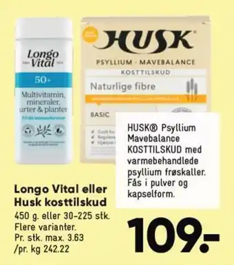 Bilka Longo Vital eller Husk kosttilskud tilbud