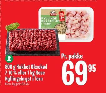 Min Købmand 800 g hakket oksekød 7-10 % eller 1 kg rose kyllingebryst i tern tilbud