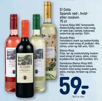 REMA 1000 El coto spansk rød-, hvid eller rosévin tilbud