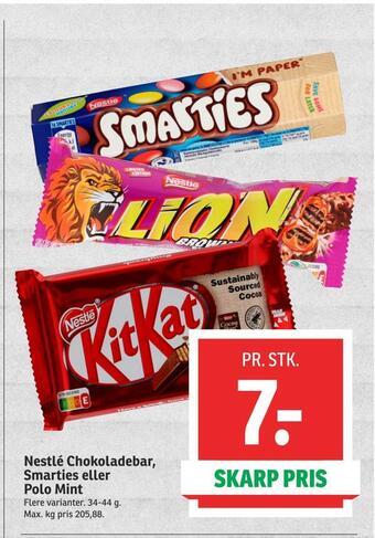Nestlé chokoladebar, smarties eller polo mint