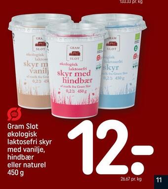 REMA 1000 Gram slot økologisk laktosefri skyr med vanilje, hindbær eller naturel tilbud