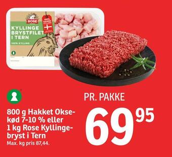 SPAR 800 g hakket oksekød 7-10% eller 1 kg rose kyllingebryst i tern tilbud
