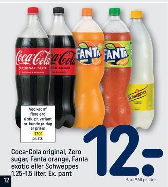 Coca-cola original, zero sugar, fanta orange, fanta exotic eller schweppes