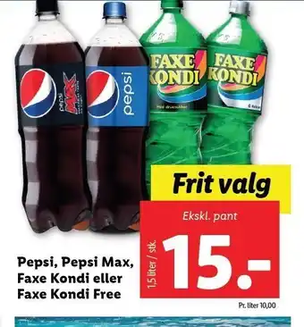 Lidl Pepsi, pepsi max, faxe kondi el. free tilbud