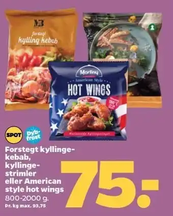 Netto Forstegt kyllingekebab, kyllingestrimler el. american style hot wings tilbud