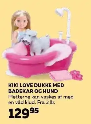 Legekæden Kiki love dukke med badekar og hund tilbud