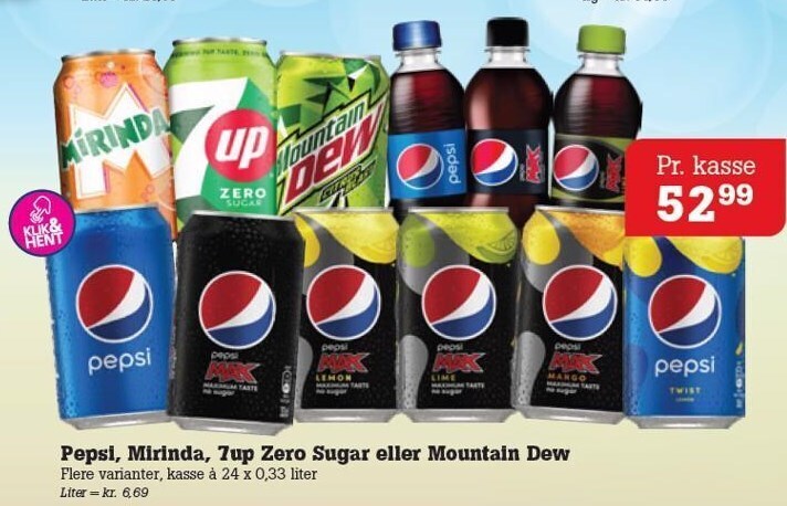 Poetzsch Padborg Pepsi, miranda, 7up zero sugar eller mountain dew tilbud
