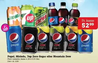 Pepsi, miranda, 7up zero sugar eller mountain dew