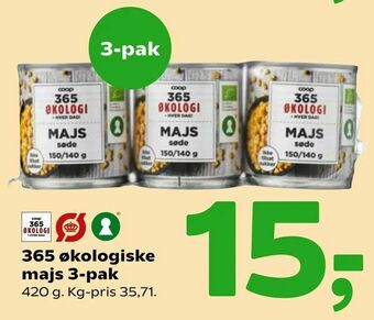 Coop 365 365 økologiske majs 3-pak tilbud
