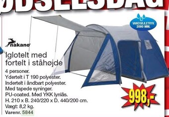 Nakano iglotelt med fortelt i ståhøjde