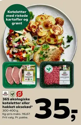 Coop 365 365 økologiske koteletter eller hakket oksekød tilbud