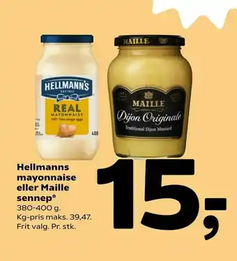 Coop 365 Hellmanns mayonnaise eller Maille sennep tilbud
