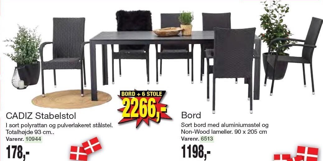 Harald Nyborg Cadiz stabelstol, bord eller bord + 6 stole tilbud