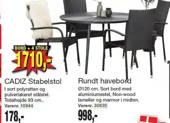Harald Nyborg Cadiz stabelstol, rundt havebord eller bord + 4 stole tilbud