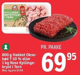 SPAR 800 g hakket oksekød 7-10% eller 1 kg rose kyllingebryst i tern tilbud
