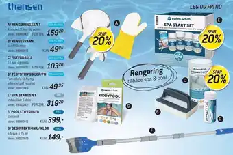 Rengøringssæt, rensesvamp, filterballs, teststrips klor/ph, spa startsæt, poolstøvsuger el. desinfektion