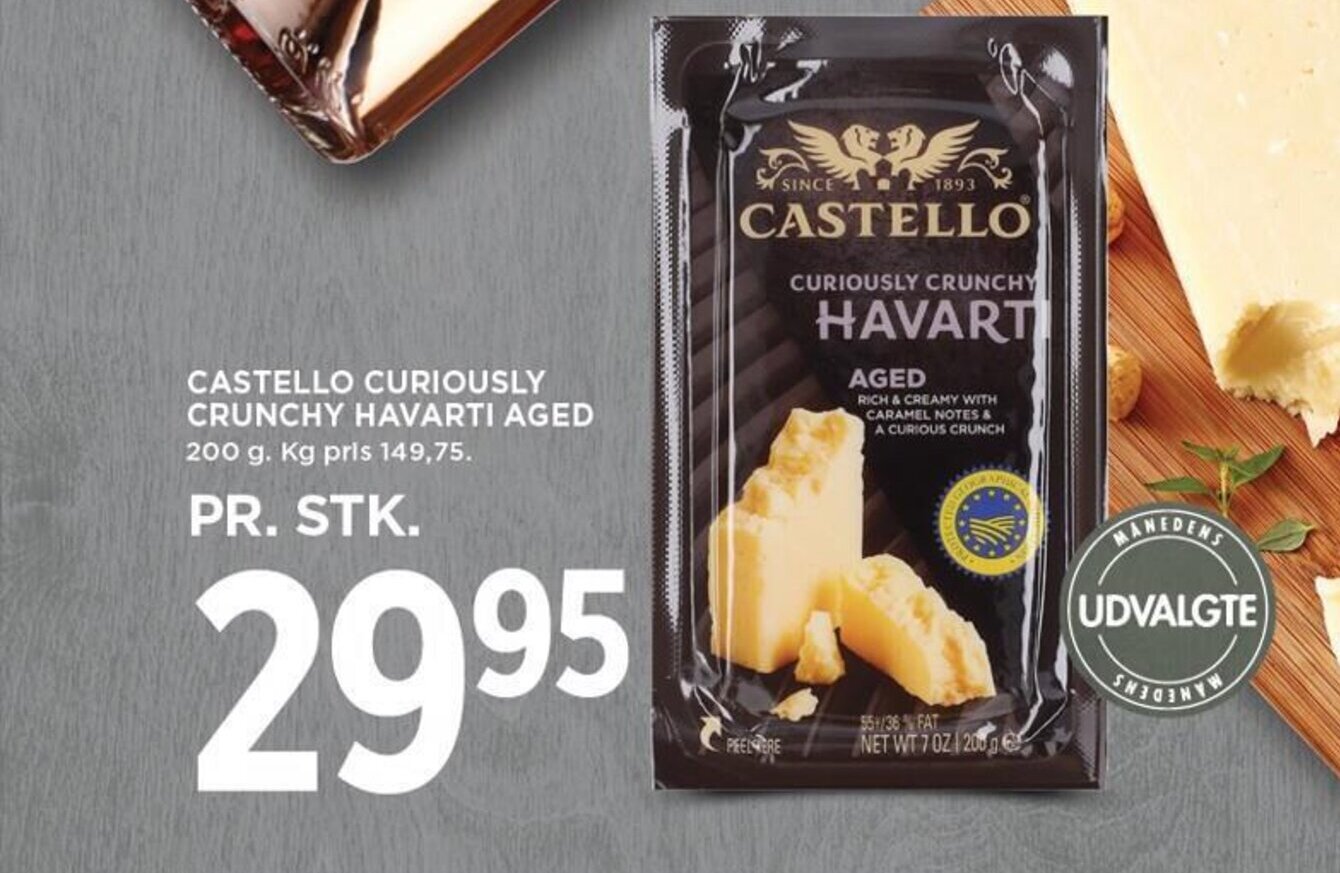 CASTELLO CURIOUSLY CRUNCHY HAVARTI AGED tilbud hos MENY