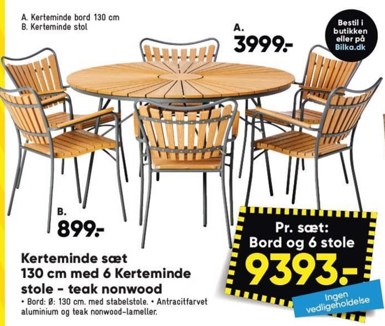 Bilka Kerteminde bord 130 cm med 6 Kerteminde Stole - Teak Nonwood tilbud
