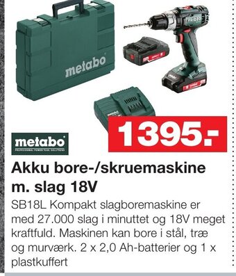 Bauhaus Akku bore-/skruemaskine m. slag 18V tilbud