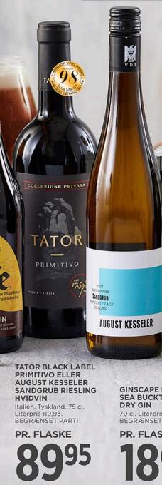 MENY Tator black label primitivo eller august kesseler sandgrub riesling hvidvin tilbud
