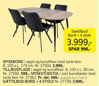 Sættilbud bord + 4 stole