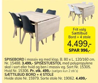 Sættilbud bord + 4 stole